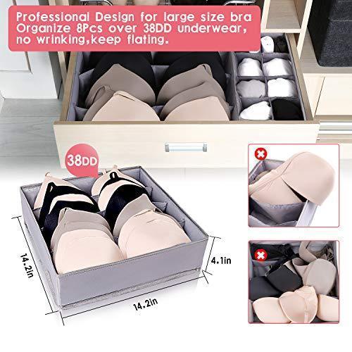 Drawer Organizer Dresser Drawer Organizer Divider Washable Large Bra Sock Underwear Tie Cloth Organizer Foldable Closet Storage Box Drawer Polyester Fabric For Baby Cloth Panties Belts Set of 4,Gray