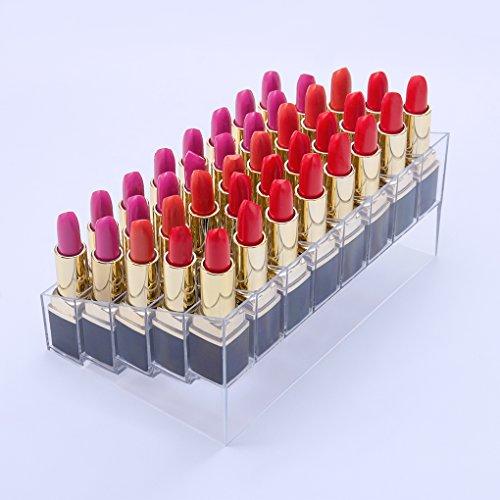 Benbilry Lipstick Holder, 40 Space Acrylic Lipstick Holder Organizer Case Display Rack，40 Slots (in a 8 x 5 Arrangement) Stand Cosmetic Makeup Organizer Lipstick, Brushes, Bottles More …