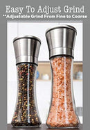 Premium Stainless Steel Salt and Pepper Grinder Set of 2 - Adjustable Ceramic Sea Salt Grinder & Pepper Grinder - Tall Glass Salt and Pepper Shakers - Pepper Mill & Salt Mill with Free Funnel & EBook