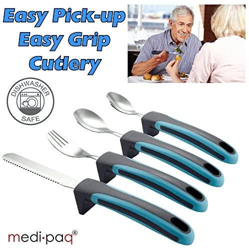 BunMo Easy Grip Cutlery - Great for The Elderly, Disabled Or Those Suffering with Tremors and Trembling Hands. Easy Pick up. (1x Set)