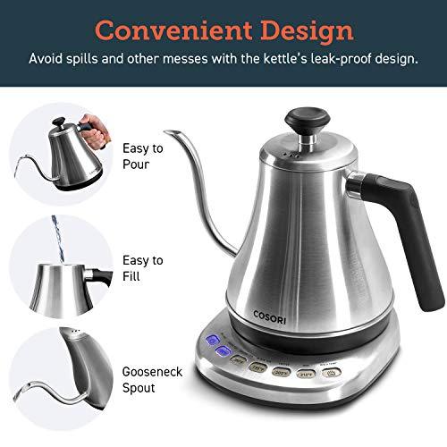 COSORI Electric Gooseneck Kettle with 5 Variable Presets, Pour Over Coffee Kettle & Tea Kettle, 100% Stainless Steel Inner Lid & Bottom, 1200 Watt Quick Heating, 0.8L, Matte Black