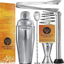 Premium Cocktail Shaker Bartender Kit -24 Ounces Bar Set Built-in Strainer With Muddler, Mixing Spoon, Measuring Jigger and Ice Tong Plus Cocktail Recipes - Bar Tools for Martini (Grey) by Mixologist World