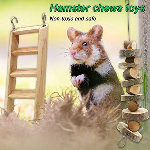 ZALALOVA Hamster Chew Toys, Natural Wooden Pine Guinea Pigs Rats Chinchillas Toys Accessories Dumbells Exercise Bell Roller Teeth Care Molar Toy for Birds Bunny Rabbits Gerbils