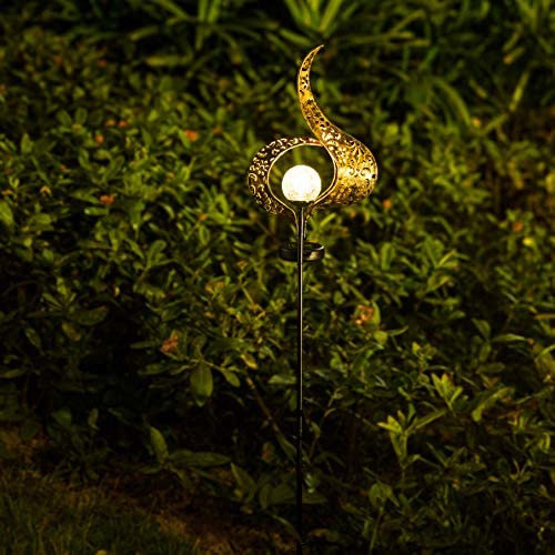 ATHLERIA Garden Solar Lights Outdoor, Sun Decor, Crackle Glass Ball Waterproof Metal Decorative Stakes Lights for Lawn,Patio,Pathway,Yard (Sun)