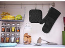 KeShi Kitchen Oven Mitts Set, Oven Mitts and Pot Holders, Heat Resistant with Quilted Cotton Lining, Non-Slip Surface 4 Pieces for Cooking, Baking, Grilling, Barbecue (Gray)