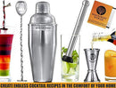 Premium Cocktail Shaker Bartender Kit -24 Ounces Bar Set Built-in Strainer With Muddler, Mixing Spoon, Measuring Jigger and Ice Tong Plus Cocktail Recipes - Bar Tools for Martini (Grey) by Mixologist World