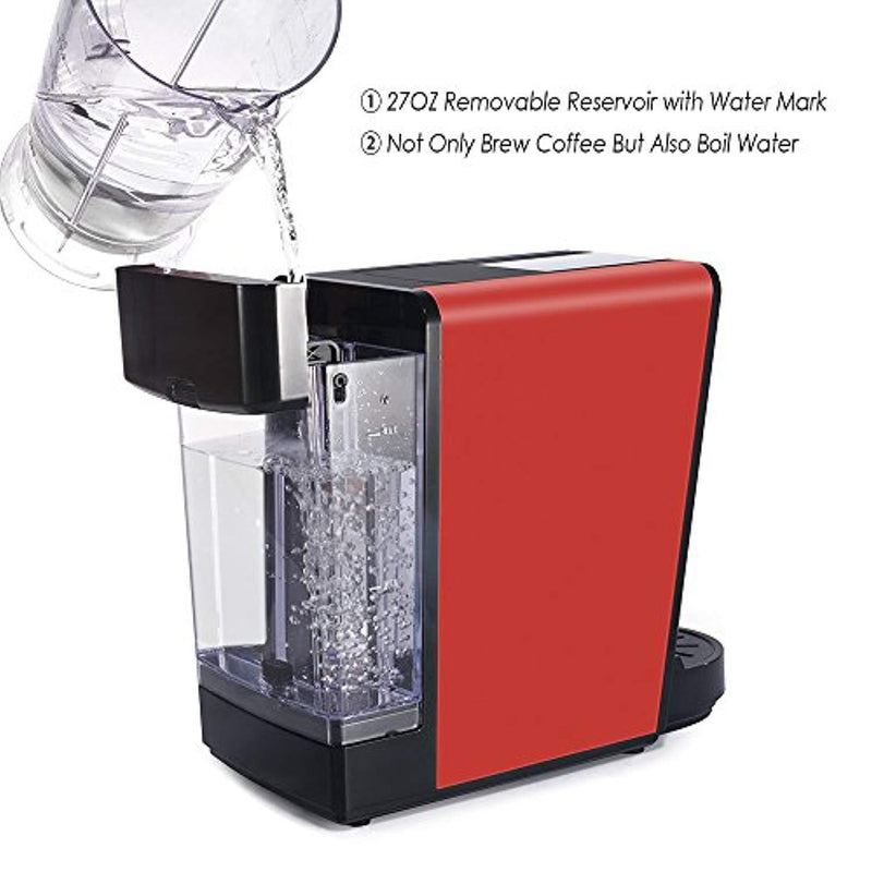 CHULUX Coffee Maker,Single Serve Pods & Ground Coffee with Detachable Reservoir,Auto Shut Off Function,Red