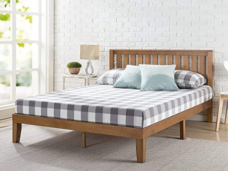 Zinus Alexia 12 Inch Wood Platform Bed with Headboard / No Box Spring Needed / Wood Slat Support / Rustic Pine Finish, Queen