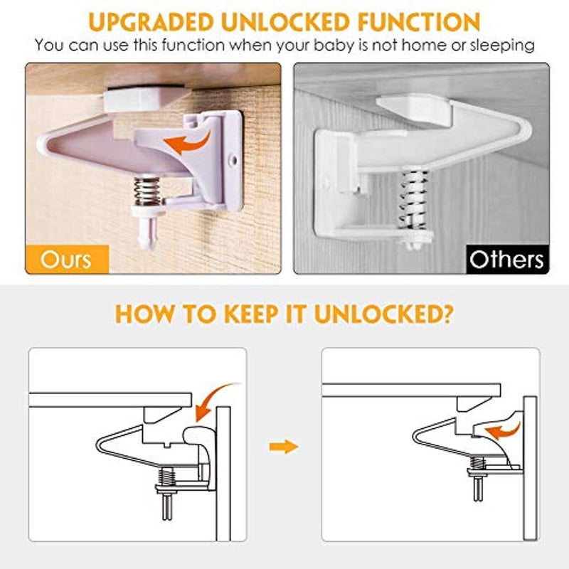 Cabinet Locks Child Safety Latches - 12 Pack Baby Proofing Cabinets Lock and Drawers Latch Invisible Design,Easy Adhesive,No Tools or Drilling Needed for Drawers,Cabinets,Closets