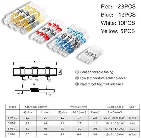Kuject 120PCS Solder Seal Wire Connectors, Self-Solder Heat Shrink Butt Connector Waterproof Insulated Electrical Butt Splice Wire Terminals for Marine Automotive Aircraft Boat Truck Stereo Wire Joint