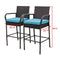 Sundale Outdoor 2 Pcs All Weather Patio Furniture Set Brown Wicker Barstool with Blue Cushions, Back Support and Armrest