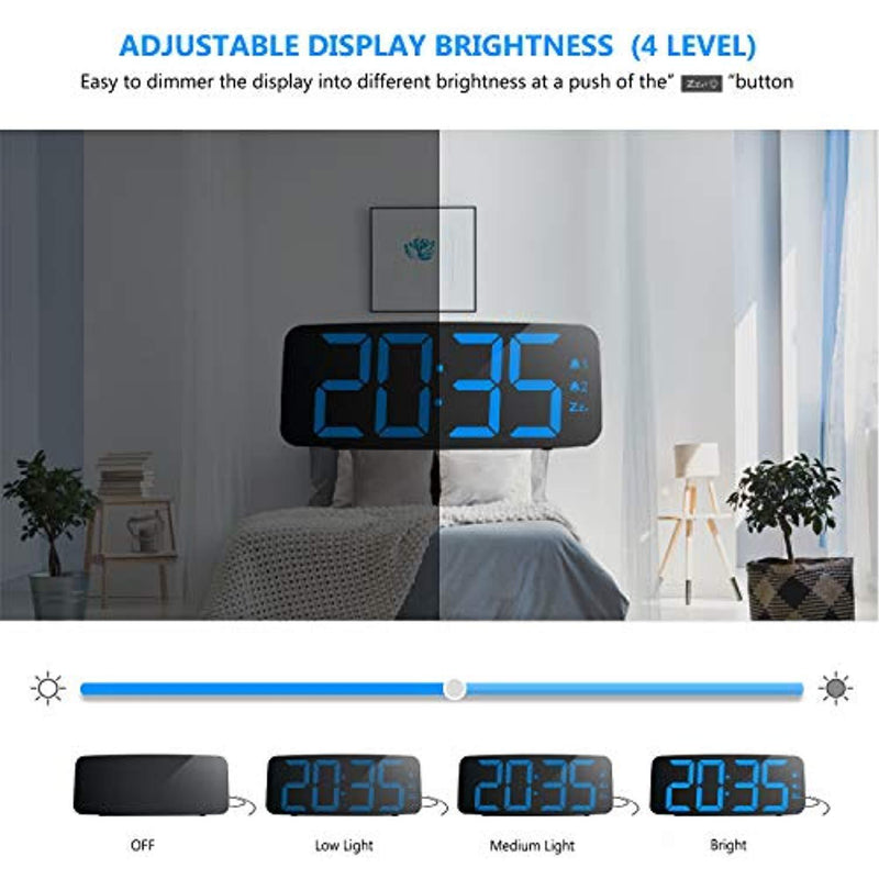 HAPTIME Digital Alarm Clock with FM Radio Dual-Alarm Snooze Large LED Display 12hr 24hr Format and Brightness Adjustable for Bedroom, Powered by USB Port and Backup Battery for Clock-Setting (Black)