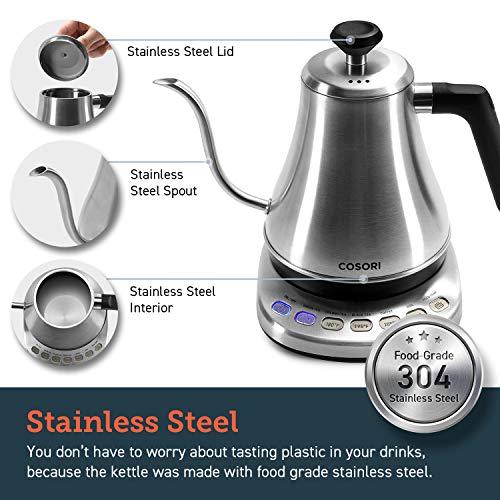 COSORI Electric Gooseneck Kettle with 5 Variable Presets, Pour Over Coffee Kettle & Tea Kettle, 100% Stainless Steel Inner Lid & Bottom, 1200 Watt Quick Heating, 0.8L, Matte Black