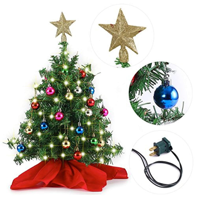 20" Tabletop Mini Christmas Tree Set with Clear LED Lights, Star Treetop and Ornaments, Best DIY Christmas Decorations