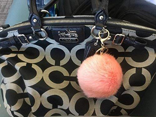 Miraclekoo Rabbit Fur Ball Pom Pom KeyChain Gold Plated Keychain with Plush for Car Key Ring or Handbag Bag Decoration (Orange Pink)