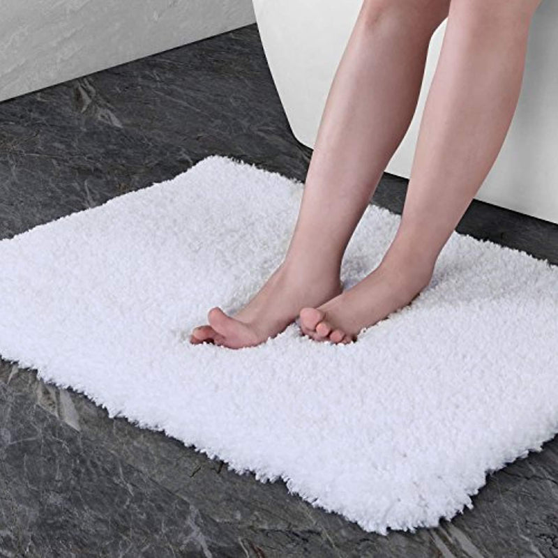 Norcho 31" x 19" Soft Shaggy Bath Mat Non-slip Rubber Bath Rug Luxury Microfiber Bathroom Floor Mats Water Absorbent White