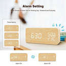 BlaCOG Alarm Clock Digital Desk Wooden Alarm Clock Upgraded with Time Temperature, Adjustable Brightness, 3 Set of Alarm and Voice Control - Bamboo