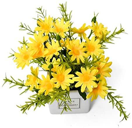 AIFUSI Artificial Flowers, Daisy Flower with Vase Artificial Gerber Daisies Bouquet Fake Plant for Home,Office,Wedding Decoration, Crafts(Yellow-1 Pack)