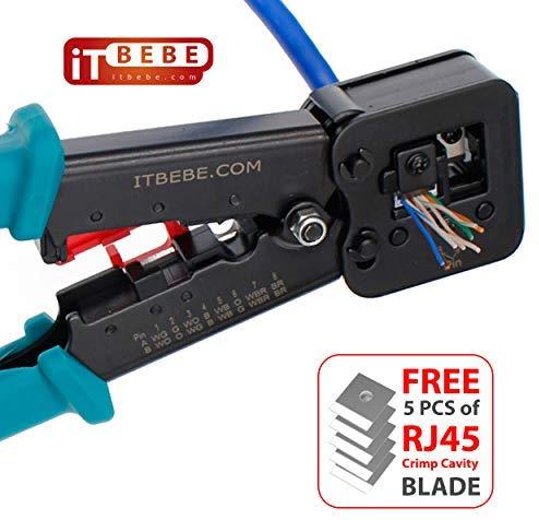 ITBEBE RJ45 Crimping Tool Made of Hardened Steel with Wire Cutter Stripping Blades and Textured Grips (RJ45 CRIMPER TURQUOISE-B)