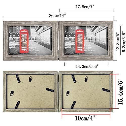 Amazing Roo Hinged Picture Frame Double Folding 4x6 Photo Frame, Takes 4 Standard 6 x 4 inch Photographs, 2 Landscape and 2 Portrait Style Decorate Desktop