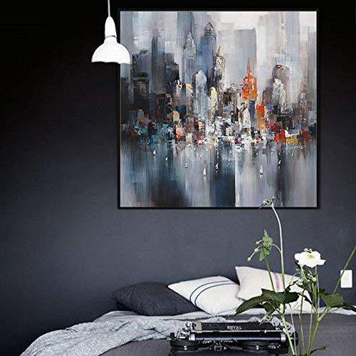 PLLP Modern Minimalist Abstract City Painting, Triple Living Room Sofa Background Wall Decoration Painting, Dining Room Bedroom Wall Painting