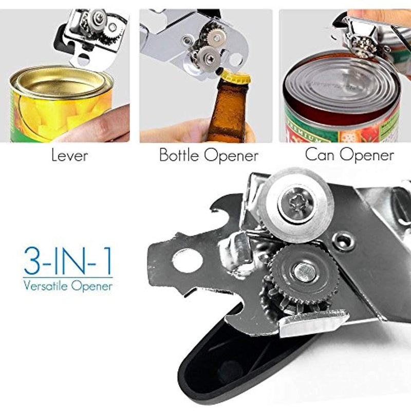 BANGSHOU Can Opener, Manual Bottle Tin Opener Smooth Edge Heavy Duty Stainless Steel with Anti-slip Hand Grip