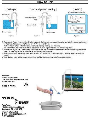 TERA PUMP Genuine Aquarium Fish Tank Gravel Sand Cleaner Long Nozzle Water Changer Flow Controller BPA Free TRFTCLN