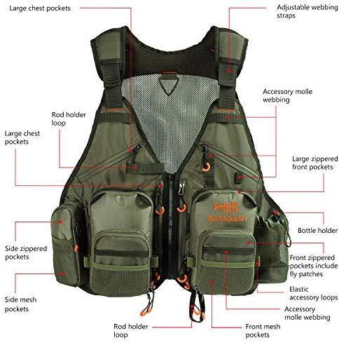 Bassdash Strap Fishing Vest Adjustable for Men and Women, for Fly Bass Fishing and Outdoor Activities