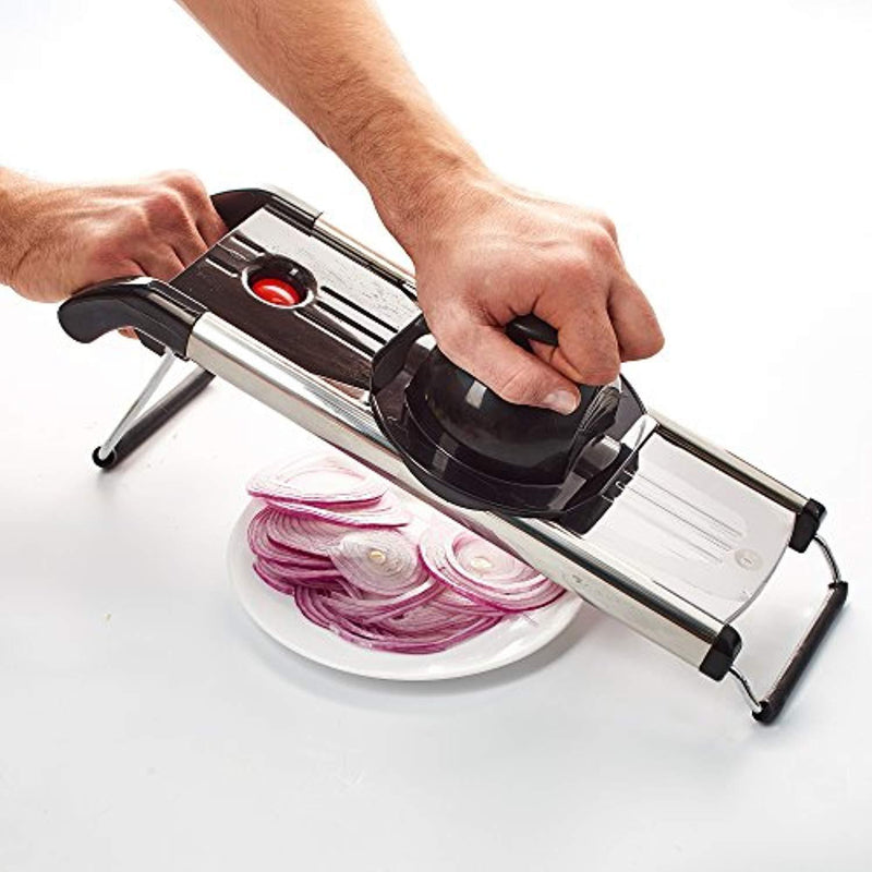 Adjustable Mandoline Slicer-5-Blade Stainless Steel Vegetable Slicer-Best Kitchen Vegetables Fruits Cutter Chopper-Professional V-blade Mandoline V Slicer-Julienne Cutter with Cleaning Brush