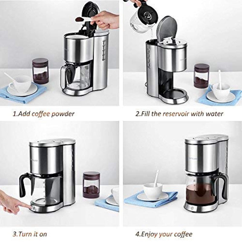 Drip Coffee Maker, HAMSWAN AD-103 Coffee Maker Coffee Pot, Small 10 Cup Coffee Machine with Glass Thermal Carafe, Insulated, Keep Warm, Automatic Shut Off for Single Serve & House Use