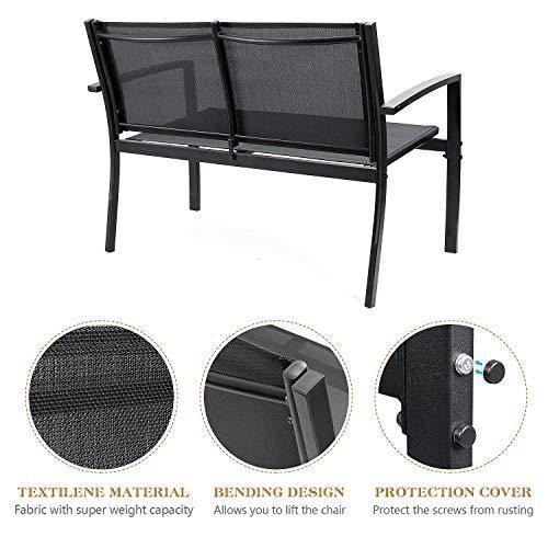 Flamaker 4 Pieces Patio Furniture Outdoor furniture Outdoor Patio Furniture Set Textilene Bistro Set Modern Conversation Set Black Bistro Set with Loveseat Tea Table for Home, Lawn and Balcony (Black)