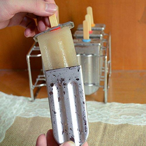 Awinking Set of 6 Stainless Steel Popsicle Mold, Homemade Ice Lolly Maker with Tray/50 Reusable Bamboo Sticks/16 Silicone Seals/20 Pop Bags/Cleaning Brush