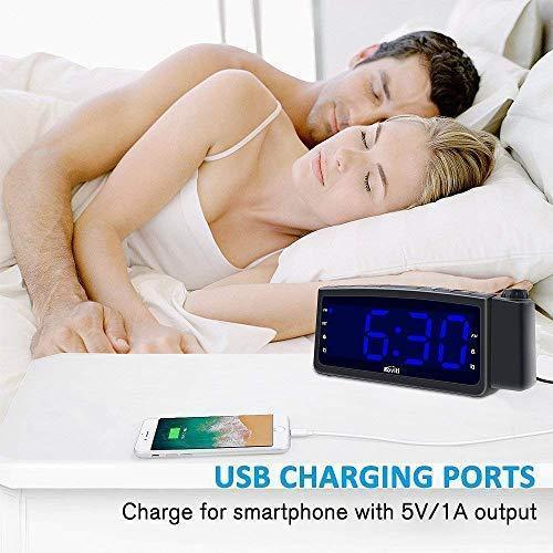 Projection Alarm Clock Radio - Koviti FM Radio Alarm Clock with Dimmer, Ultra Clear LED Digital Alarm Clock to Ceiling Wall, Dual Alarm Snooze Sleep Timer for Heavy Sleepers