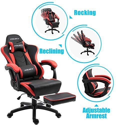 Dowinx Gaming Chair Ergonomic Racing Style Recliner with Massage Lumbar Support, Office Armchair for Computer PU Leather E-Sports Gamer Chairs with Retractable Footrest (Black&Purple)