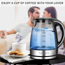 Queen Sense Electric Kettle, 1500W 1.8 Quarts Fast Boiling Glass Water Boiler with LED Indicator Cordless BPA-Free Borosilicate Tea Pot Auto Shut-Off Clear