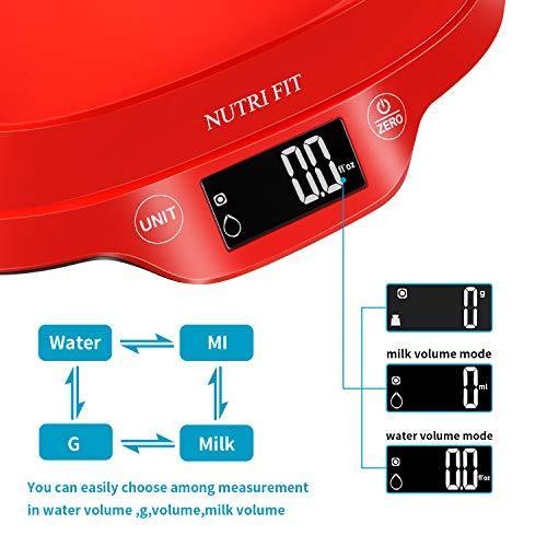 Digital Kitchen Scale with Dough Scraper, NUTRI FIT High Accuracy Multifunction Food Scale with 1.2L Removable Bowl,Tare & Auto Off Function,11lb 5kg (Bamboo)