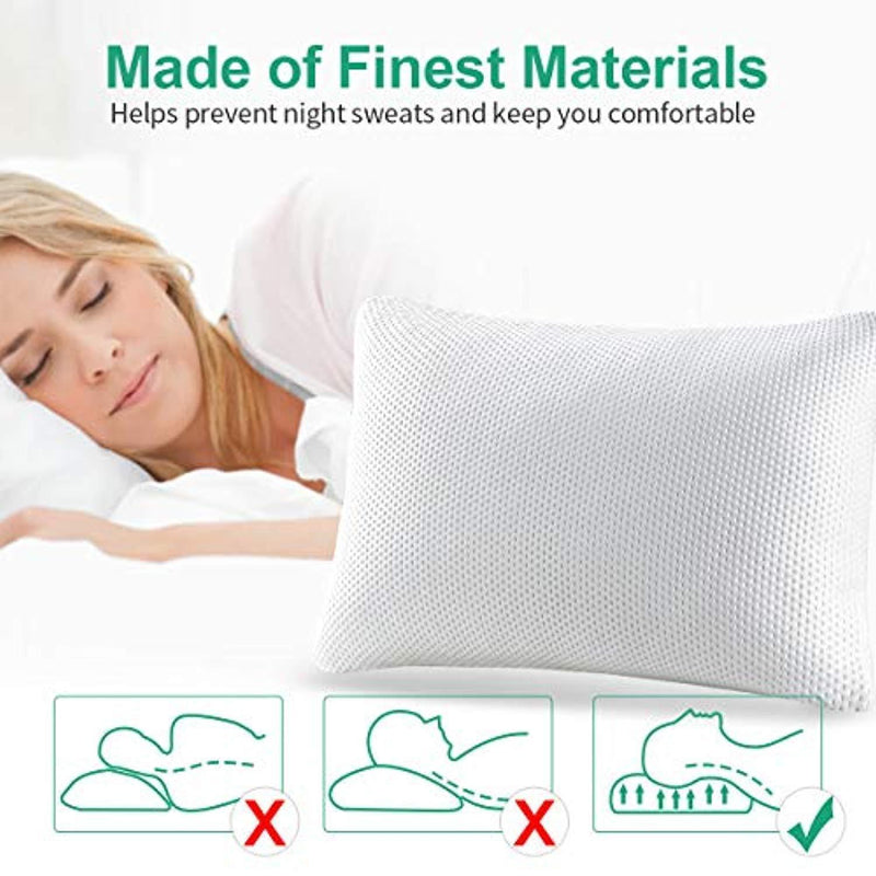 YOUMAKO Standard Size Shredded Memory Foam Pillow with Cooling Zippered Washable Bamboo Cover，Hypoallergenic Sleeping Bed Pillow for Home and Luxury Hotel