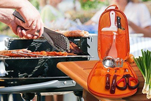 Wealers Camp Kitchen Utensil Organizer Travel Set Portable BBQ Camping Cookware Utensils Travel Kit Water Resistant Case|Cutting Board|Rice Paddle|Tongs|Scissors|Knife and Bottle Opener