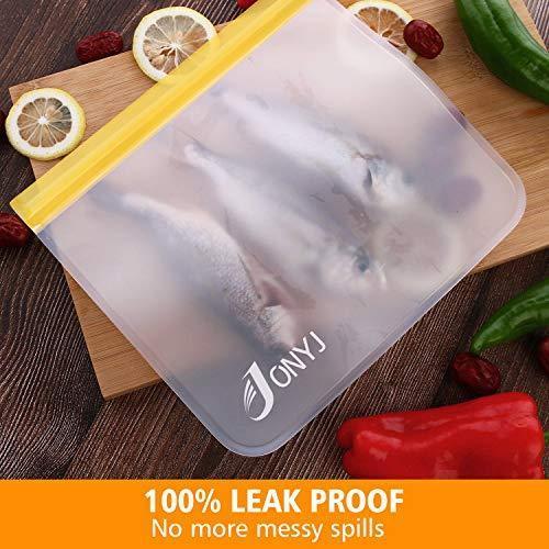 Reusable Sandwich Bags 6-Pack, JONYJ Leakproof Reusable Lunch Storage Bags, FDA Grade PEVA Kids Snack Bags, Extra Thick Ziplock Bags for Food Snacks, Make-up, Stationery, Travel Home Organization