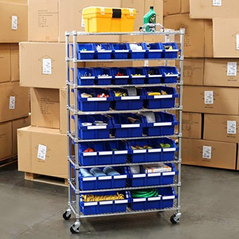 Seville Classics Commercial 8-Tier UltraZinc/Blue NSF 24-Bin Rack Storage System