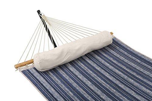 Patio Watcher 11 Feet Quilted Fabric Hammock with Pillow, Double Hammock with Bamboo Wood Spreader Bars, Perfect for Outdoor Patio Yard, Dark Blue