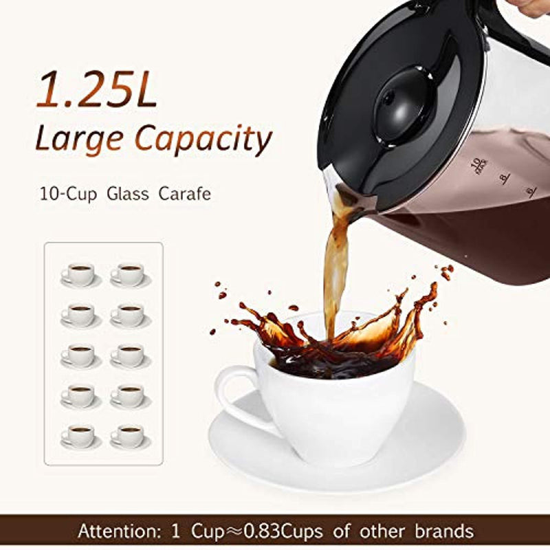 HAMSWAN Drip Coffee Maker, AD-103 Coffee Maker Coffee Pot, Small 10 Cup Coffee Machine with Glass Thermal Carafe, Insulated, Keep Warm, Automatic Shut Off for Single Serve & House Use