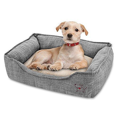 Best Pet Supplies - Breathable Linen Pet Bed for Summer with Comfortable Padding | Square Medium Cozy Cuddler for Dogs and Cats (24" x 19" x 7")