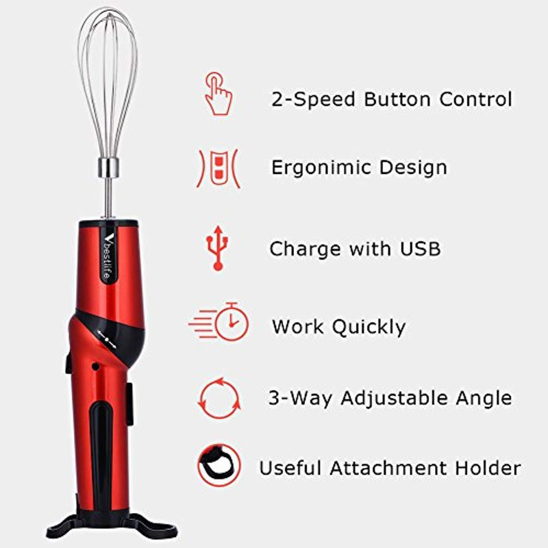 Vbestlife Hand Mixer Rechargeable Handheld Mixer Whisk Cordless Electric Egg Beater with Adjustable Head, Battery Powered