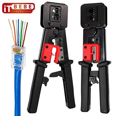 ITBEBE RJ45 Crimping Tool Made of Hardened Steel with Wire Cutter Stripping Blades and Textured Grips (RJ45 CRIMPER TURQUOISE-B)