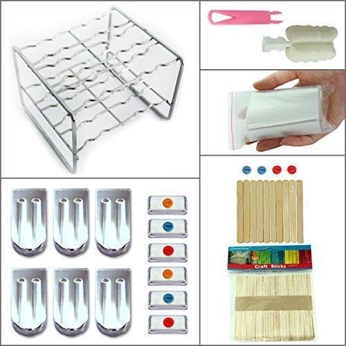 Awinking Set of 6 Stainless Steel Popsicle Mold, Homemade Ice Lolly Maker with Tray/50 Reusable Bamboo Sticks/16 Silicone Seals/20 Pop Bags/Cleaning Brush