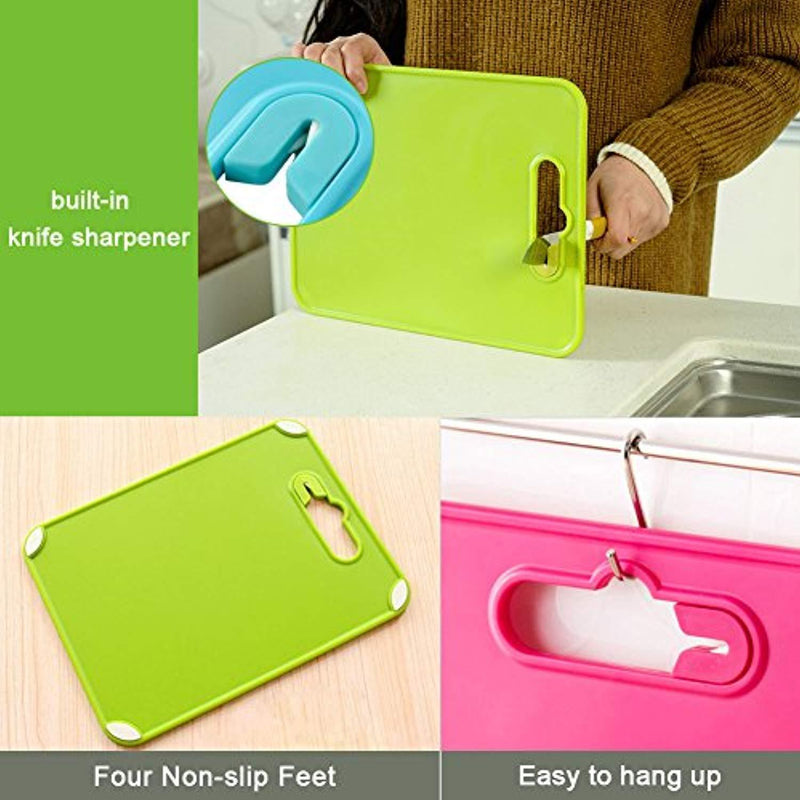 Cutting board with knife sharpener for kitchen, Smeala extra thick non-slip plastic cut and best for food safety cutting mats, 29.9 x 20.8 x 0.26 inches, Green, 11.6 x 8.78 x 0.26 inches