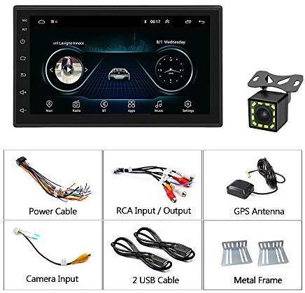 Podofo Double Din Car Radio GPS Navigation Android Car Stereo 7 Inch HD Touch Screen Car MP5 Player Dual USB AUX in Support Bluetooth WiFi GPS FM Radio Android/iOS Mirror Link with Rear Camera