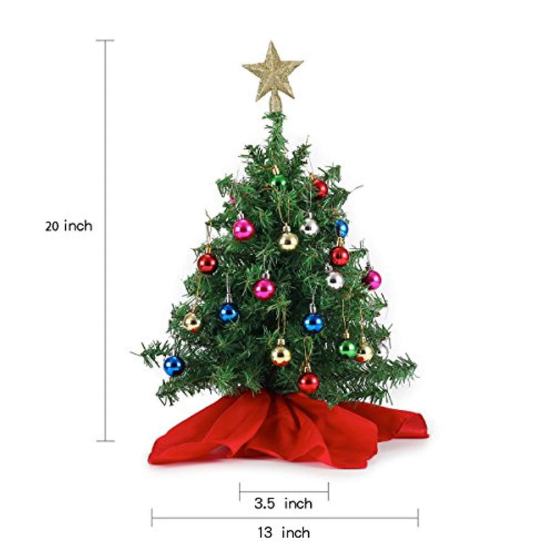 20" Tabletop Mini Christmas Tree Set with Clear LED Lights, Star Treetop and Ornaments, Best DIY Christmas Decorations by Joiedomi