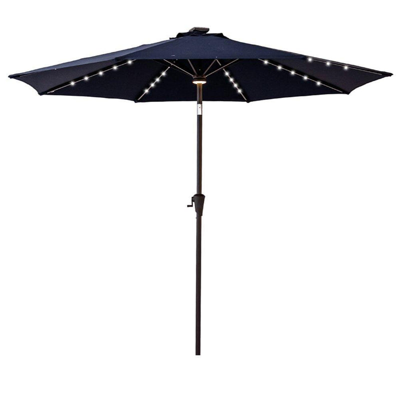 C-Hopetree 9' Solar LED Lighted Outside Patio Market Umbrella for Outdoor Table Balcony Garden Deck Poolside with Tilt, Navy Blue